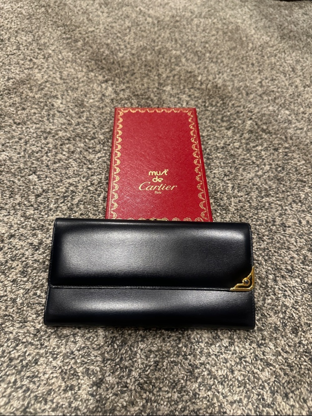 Cartier Sapphire Line Leather Wallet with Gold Corner and Sapphire Detail